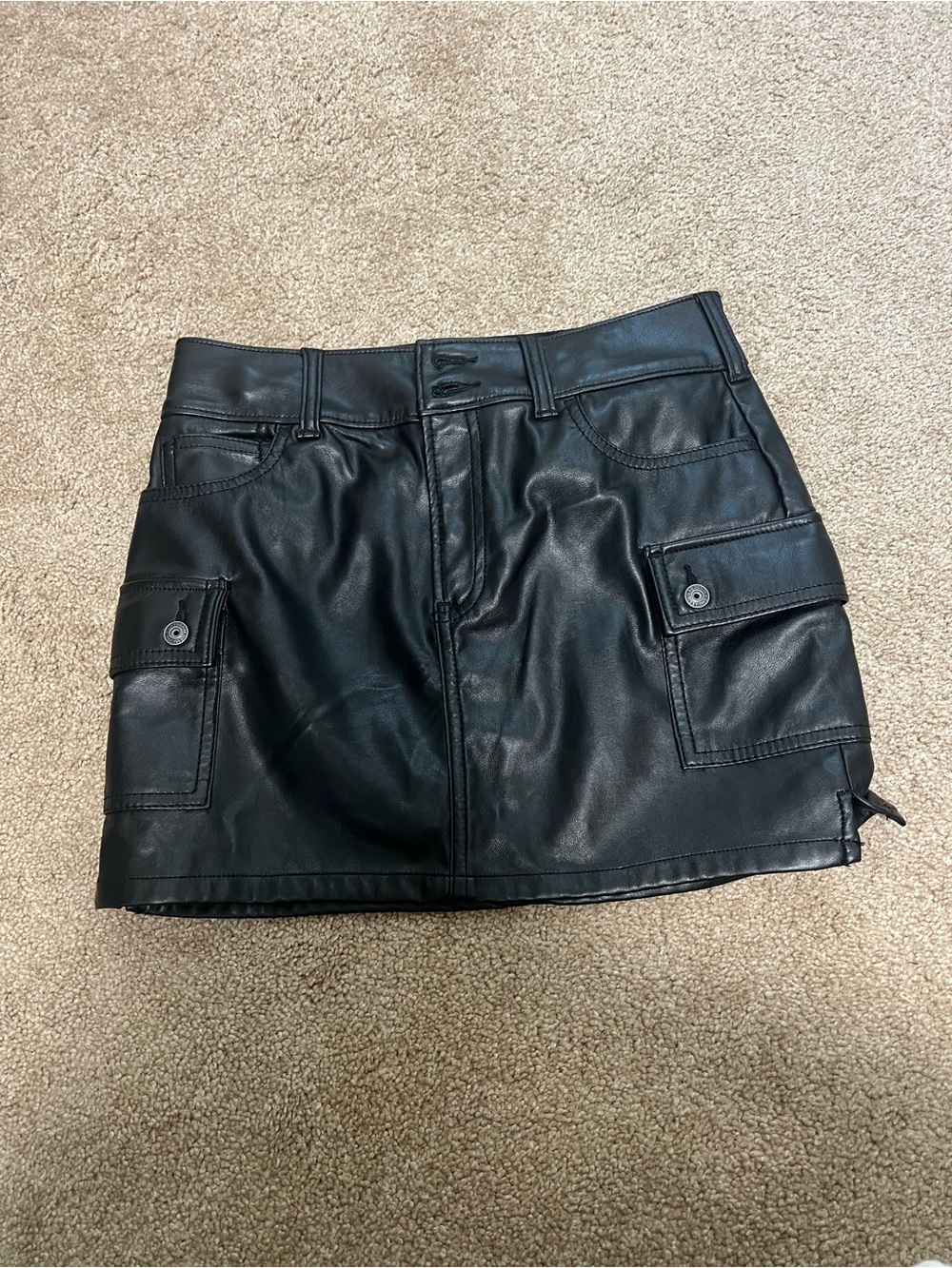 NWOT Black Faux Leather Cargo Mini Skirt - Women Shorts